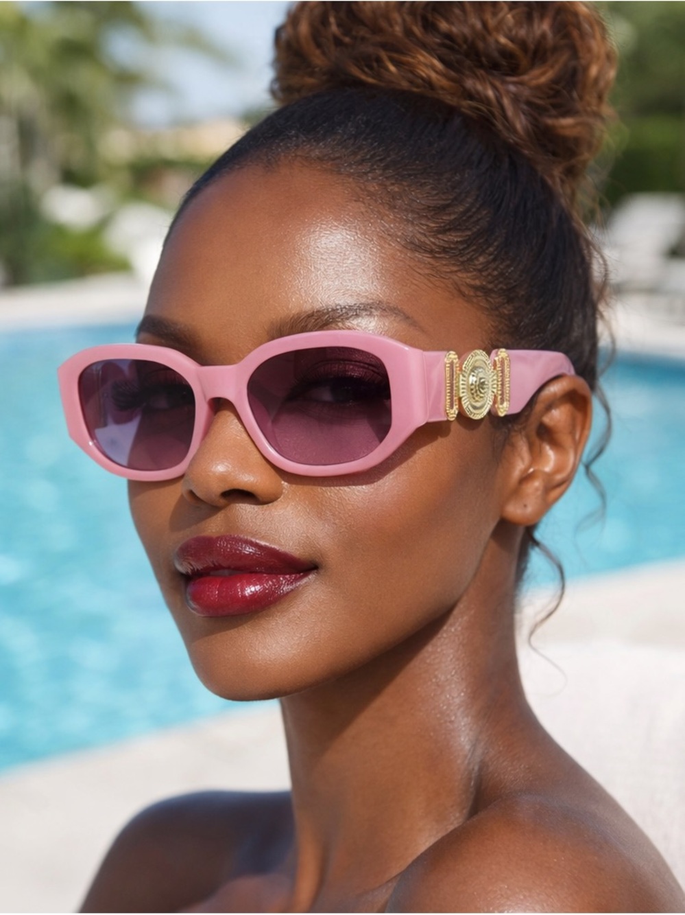 Pink Women's Fashion Sunglasses with Gold Accent